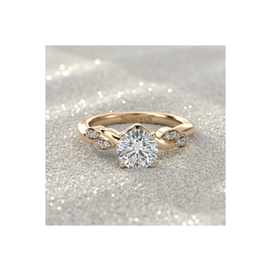 Anillo de compromiso de diamante cultivado en laboratorio Stonewels con piedras laterales en forma de vid retorcida, engaste de oro de 14K, para banda de boda minimalista certificada - Product Image 1