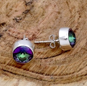 Wholesale Mystic Topaz Stud Earrings 925 Sterling Silver Round Cut <b>Rainbow</b> Gemstone Earrings Handmade Fashion Jewelry - Product Image 5