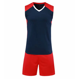 Ensemble de maillot de basket-ball rouge à col en V sans manches avec short à taille élastique, polyester respirant, vêtements unisexes pour adultes - Product Image 5