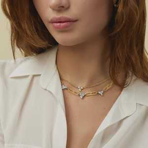Pear Marquise Lab Grown Diamond Pendant Necklace 14K Solid Gold Mixed Cut Two Stone Cluster Prong Cable Chain B2B Factory Price - Product Image 2