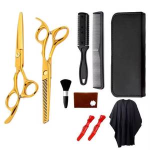 Ensemble de ciseaux de coiffure professionnels avec peignes, brosse, cape et étui, en acier inoxydable 440C, pour droitiers, manche long, pointe acérée - Product Image 2