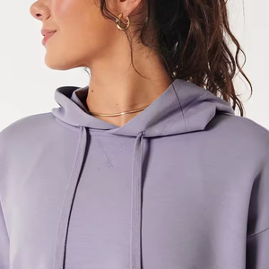 Sweat-shirt à capuche court pour femme, lavande, manches longues, cordon de serrage, léger, respirant, pour yoga, fitness, entraînement, vêtements de sport décontractés - Product Image 4