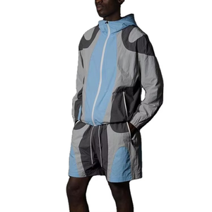 Nouvel ensemble court deux pièces pour homme, coupe-vent personnalisé à manches longues, en polyester, pour sports de plein air, course à pied, avec fermeture éclair, style streetwear à capuche - Product Image 4