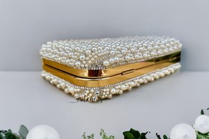 Elegant Jewelry Style <b>Beaded</b> Embroidery <b>Gold</b> White Clutch BOHO Hand Bag With High Quality Handcraft Design And Luxury For Girl - Product Image 4