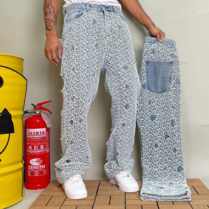 Custom logo Designer Baggy <b>Stretch</b> Fold Jeans Fringe Skinny Flared Jeans Wide-leg Cotton Jeans for <b>Men</b> With Premium Quality - Product Image 2