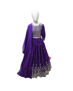 Dark Blue Designer Lehenga Choli for Kids with Modal/Rayon and Silk Fabric Flower Print for Weddings and Parties - Product Image 1