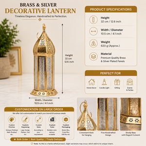 Brass Moroccan Candle <b>Lantern</b> Holder Metal Hanging <b>Hurricane</b> <b>Lantern</b> Home Decor Wedding Ramadan Table Centerpiece Gift Light - Product Image 5