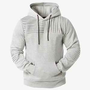 Sudadera con Capucha para Hombre, Color Gris Claro, Tejida, Forrada, Diseño con Paneles Texturizados, Estilo Casual, Algodón, Manga Larga, Invierno - Product Image 1
