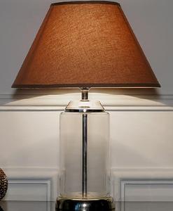 โคมไฟตั้งโต๊ะทรงกระบอกแก้วพร้อมฐานโครเมียมสีเบจสำหรับตกแต่งบ้าน - Product Image 4