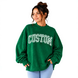 Womens Oversized <b>Mock</b> <b>Neck</b> Sweatshirt Fleece Applique Pullover Custom Sequin Patch Graphic Soft Fashion Casual Womens <b>Top</b> - Product Image 1
