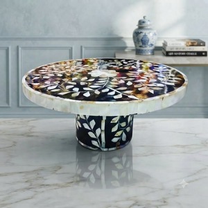 Base Redonda para Pastel con Incrustaciones de Resina Ecológica Hecha a Mano, Pedestal Floral para Postres, Bandeja Decorativa para Servir en Bodas y Fiestas - Product Image 1