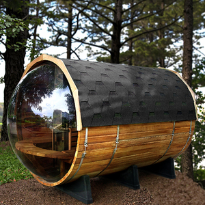 Nuevo diseño de fábrica de cedro rojo al aire libre de madera marrón vista panorámica completa Panorama barril Sauna para la venta - Product Image 1