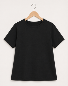เสื้อยืดคอกลมแขนสั้นสีดำสำหรับผู้หญิง ทรงปกติ ผ้าฝ้ายเจอร์ซีย์ 100% สีพื้นลำลอง ใส่ได้ทุกฤดู สั่งพิมพ์ลายได้ - Product Image 1