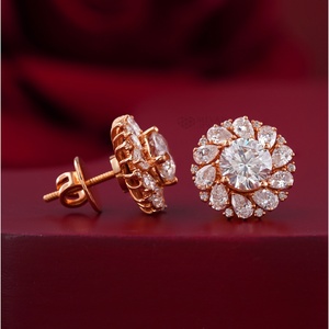 14K Rose Gold 3.61 CT Lab Grown Floral Halo Diamond Stud <b>Earrings</b> IGI Certified 18K Gold Plated PT950 Material Screw <b>Back</b> - Product Image 3