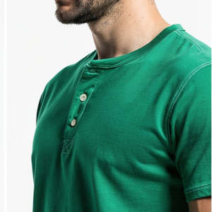 Men's Green Short Sleeve Henley T-Shirt Regular Fit Casual Wear 100% Cotton Henley Tops Summer Street Style Henley Tee Shirt Men - Product Image 4