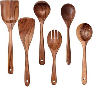 Juego de utensilios de cocina de 9 piezas de madera de acacia premium con mangos de madera esculpida - Product Image 2