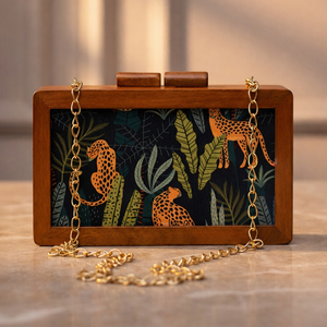 Pochette en bois à imprimé léopard, élégante, en bois naturel, pour femmes, pour occasions festives et mariages - Product Image 1