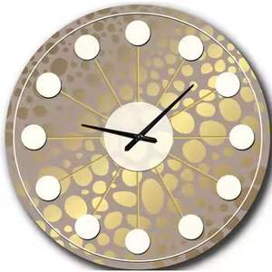 Luxury Modern Wall Clock <b>Gold</b> Stone Texture Print Silent Quartz Metal <b>Frame</b> for Premium Interior Design Living Room Wall Art - Product Image 1