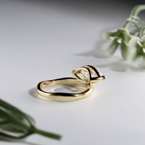 Classic Yellow Gold Marquise Cut Lab Grown Diamond Engagement Ring Unique Architectural Geometric Hollow Setting Wavy Contoured - Product Image 4