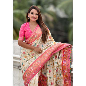 Sari Patola Leheriya de Seda Suave con Tejidos Zari en Contraste, Vestido de Noche Elegante, Marca Elite Weaves, 700g - Product Image 2