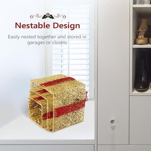 Lot de 3 boîtes cadeaux dorées pour décoration de jardin, cordon d'alimentation de 5 m avec prise US pour lumières de Noël (10 pouces, 8 pouces, 6 pouces) - Product Image 5