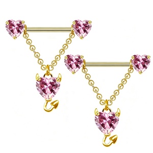 F136 Titanium Love Little Devil <strong>Bull</strong> Horn Chain Pendant Wholesale Zircon Nipple Couch <strong>Piercing</strong> - Product Image 4