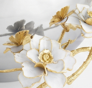 Bol en métal de qualité supérieure avec motif floral, finition argentée avec accents dorés, vaisselle décorative faite à la main, parfait pour la maison, le bureau, la table - Product Image 2