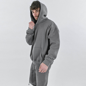 Sweat à capuche en molleton de coton crème pour homme, coupe ample, décontracté, avec poche avant, service OEM - Product Image 5