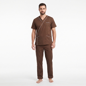 Tenue médicale pour homme : Blouse et pantalon à manches courtes, col rabattu avec passepoil blanc, vêtements de travail hospitaliers - Product Image 5