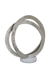 ประติมากรรมวงแหวนคู่อะลูมิเนียมแบบมีพื้นผิว - งานศิลปะตกแต่งบนโต๊ะโลหะสีเงินแบบนามธรรมพร้อมฐานหินอ่อนสีขาว - Product Image 2
