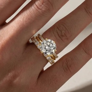 925 Moissanite 4.0 Carat 10.0mm Classic Round Cut <b>Solitaire</b> Engagement <b>Ring</b> in Sterling <b>Silver</b> Yellow Gold Plating VVS Clarity - Product Image 1