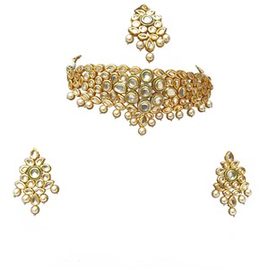 Collier choker indien classique pour femme, pour mariage, fiançailles, anniversaire, fête, vert, cristal traditionnel, Kundan, fausse perle, alliage d'or, cadeau - Product Image 4