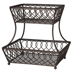 Two-Tier Metal and <b>Wood</b> <b>Fruit</b>/Vegetable Storage Baskets Sustainable Decorative Kitchen & Tabletop Carved Decorative & Usage - Product Image 5