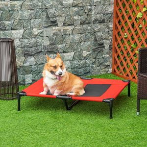 Cuccia rinfrescante estiva rialzata per cani 91x76 cm, rossa, con ventilazione a rete per il comfort estivo - Product Image 1