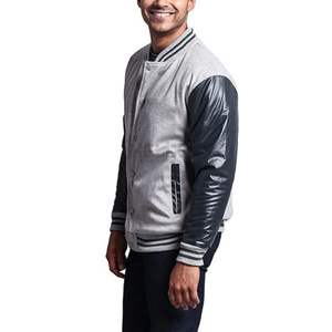 Chaqueta Varsity con Mangas de Cuero Negro Gris Claro, Mezcla de Lana, Estilo Letterman, Personalizable con Logotipo Frontal de Equipo Universitario de Béisbol - Product Image 4