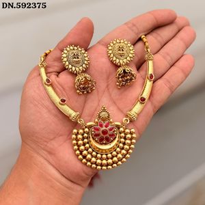 High Quality Traditional Tempal Laxmi Gold-Plated Flower Design Coin Necklace Earrings <b>Set</b> Crystal Rhinestone Ethnic Wedding - Product Image 1