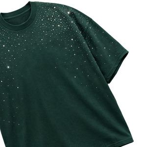 Trendy Style Men Custom High Quality All Over <b>Rhinestone</b> T Shirt Drop Sleeve Casual Solid Color 100% Cotton <b>Top</b> Clothing Supply - Product Image 2