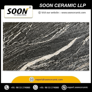 Grande dalle de marbre hydrofroissé noir magnétique en calcite, polie, pour panneau mural contemporain de salon - Product Image 4