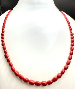 Handmade Coral Oval Stone Beads Statement <b>Necklace</b> with IGI Certification Customizable Gift for Women - Product Image 1