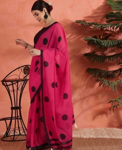 Sari de Lino KV Estampado Tradicional para Uso Diario y Fiestas, Sin Arrugas y Reversible - Product Image 4