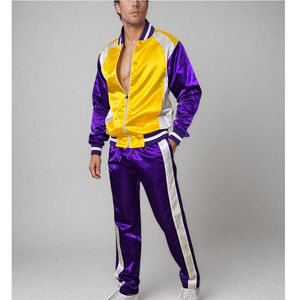 Nuevo conjunto deportivo de dos piezas de satén para hombre, cómodo, para uso diario informal, con bloques de color y logotipo bordado personalizado, conjunto para correr. - Product Image 3