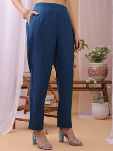 <b>Women</b> Embroidered <b>Kurta</b> Set With Trousers And Dupatta Blue Cotton Traditional Loose Fit Knee Length Casual Wear India Pakistan - Product Image 5