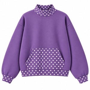 Women Mockneck <b>Sweat</b> <b>Top</b> Polka Dot Collar Design Polka Dot Bottom Cuff Detail Relaxed Oversized Fit Modern Long Sleeve Apparel - Product Image 5