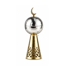 Hand Made Brass Incense <b>Burner</b> With Crescent Moon Top And Geometric Cutout Design Religious Use All Season - Product Image 3