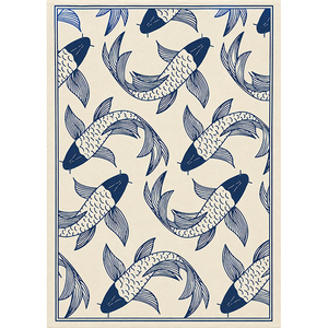 Paño de Cocina de Algodón Premium |   Paño de Cocina con Estampado de Pez Koi Azul y Borde Decorativo |   Textiles Decorativos para Cocina y Hogar - Product Image 1