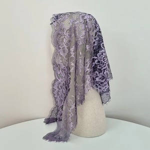 Voile de chapelle catholique élégant et romantique, classique, violet, brodé de fleurs, en dentelle française, 110 cm, qualité supérieure coréenne - Product Image 1