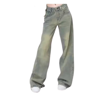 Jean évasé bleu délavé coupe ample et déchiré pour femme, modèle best-seller de la collection mode féminine - Product Image 2
