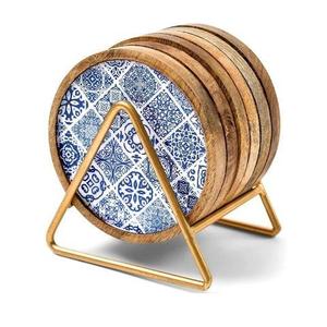 Modern <b>Wooden</b> Coaster Eco-Friendly Natural Wood with Printed Design Protects <b>Table</b> Surfaces While Serving Tea <b>Coffee</b> Cold Drinks - Product Image 3