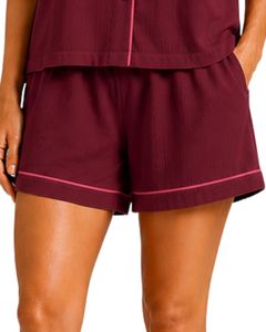 Customized Wine <b>Red</b> Women Pajama Set Short Sleeve Button Down Nightwear Soft Breathable Summer Sleepwear Casual Lounge Set - Product Image 5