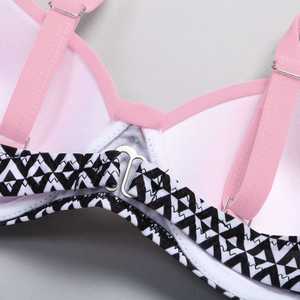 Conjunto de bikini de dos piezas para mujer, top push-up con estampado geométrico, parte inferior hipster con ribete en contraste, traje de baño elástico - Product Image 5
